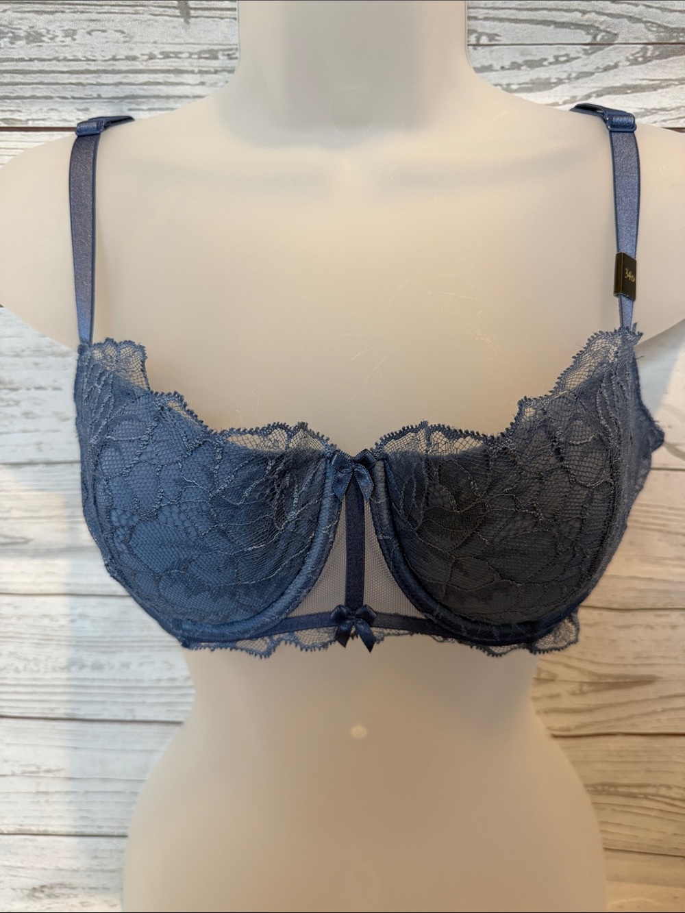 Victoria Secret Dusty Blue Dream Angels Balconet Bra Size 34D Lace & Mesh